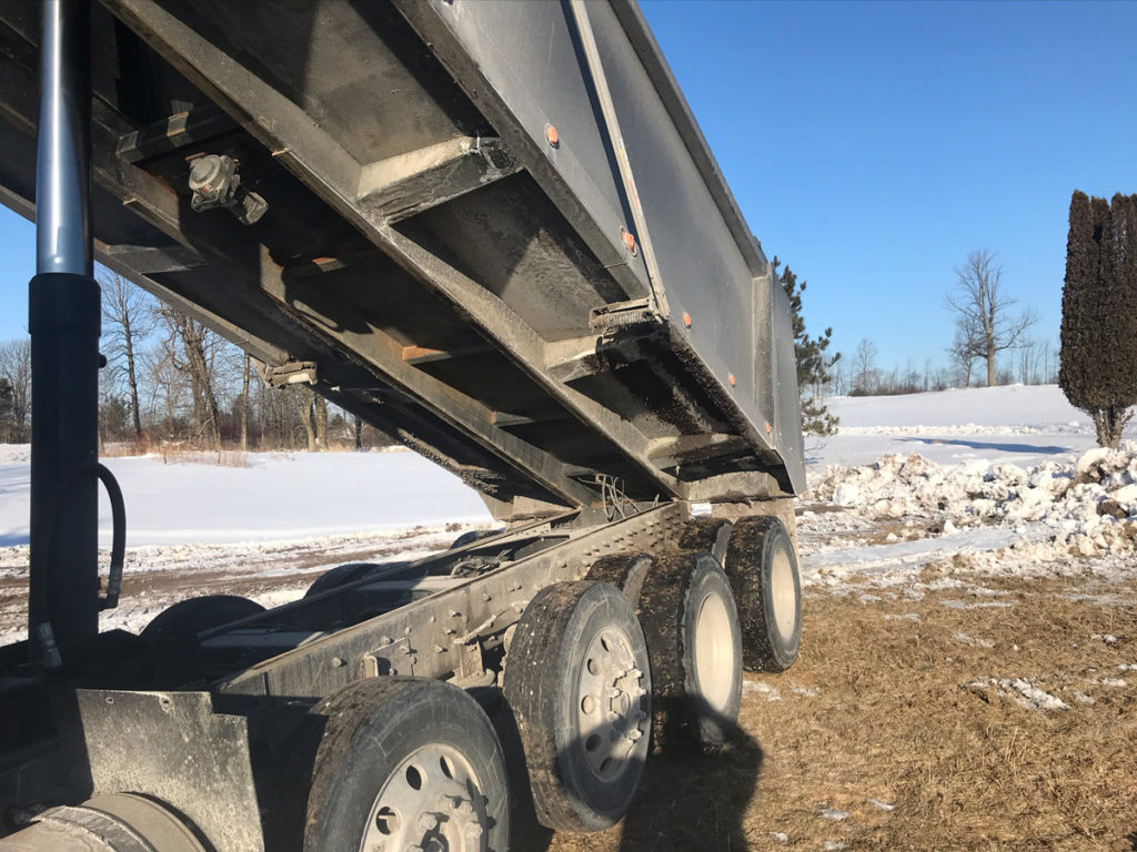 a dump truck unloading