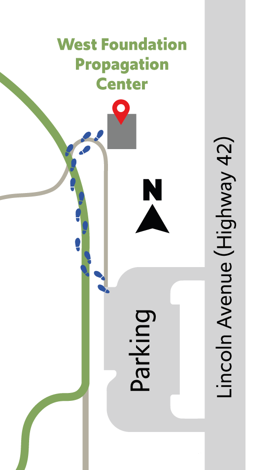 a map showing how to get to the event. from the parking lot, turn north and head for the main trail.