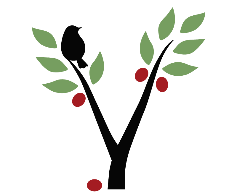 logo: silhouette of a bird in a tree with green leaves and red berries.
